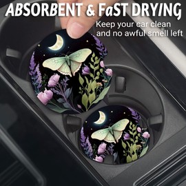 Yonlevres Car Coasters for Cup Holders，2.75" Anti Slip Rubber Mat with A Finger Notch, 2 Pack Car Cup Holder Coasters for Car Interior Accessories for Women Men Butterfly