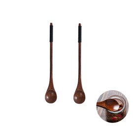 Handmade Wooden Long Handle Coffee Spoon Stirrer with Cable Tie, Retro Honey Jar Spoons Teaspoon Tea Stirring Spoon (2 Pack)