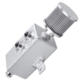 BOMLING Universal 1L Oil Catch Can Tank Baffled 10AN with Breather Filter Aluminum Reservoir Tank Silver