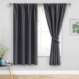 JIUZHEN Blackout Curtains for Bedroom/Living Room - Thermal Insulated Light Blocking Curtains, Rod Pocket Curtains with Tiebacks, Room Darkening Curtains, 42 x 63 Inch Curtains 2 Panel Set, Dark Grey