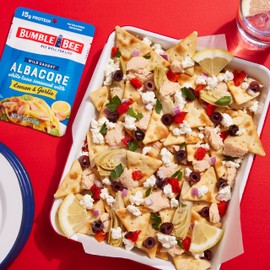 Bumble Bee Lemon & Garlic Seasoned White Albacore Tuna in Water, 2.5 oz Pouch (Pack of 12) - Wild Caught Tuna - 15g Protein per Serving, High in Omega-3s - Non-GMO, Gluten Free - No Draining Required