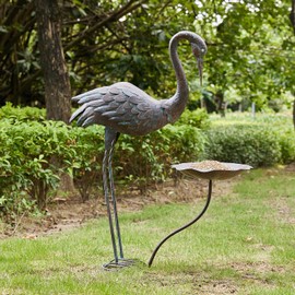 HUWAIPL 36’’H Crane Bird Bath, Metal Bird Baths for Outdoor, Birdbath for Outside Bird Feeder, Heron Garden Statues Decor