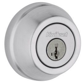 Kwikset Gatelatch Deadbolt Lock, Satin Chrome Round Keyed on Exterior and Interior Front Entry Door, Pick Resistant SmartKey Rekey Security, Double Cylinder Dead Bolt
