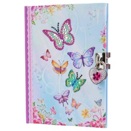 KreativeKraft Secret Diary for Girls with Lock - Journal and Fluffy Pen Set - Gifts for Girls (Pink Butterfly Diary)