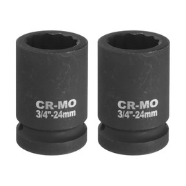 sourcing map 2Pcs 3/4-Inch Drive 12 Point Impact Socket 24mm Metric Spindle Axle Nut Socket Driver Wrench for Auto Repair Easy Removal