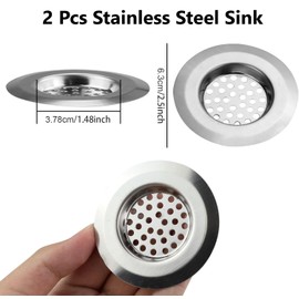 Stainless Steel Kitchen Sink Strainer Plug, Drain Protector Hair/Food Catcher for Bathroom, Kitchen, Shower (External Diameter 7.5cm, Inner Diameter 3.6cm, Pack of 2)