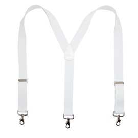 CTM Men's Elastic Solid Color Suspender with Metal Swivel Hook Clip End, White