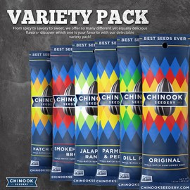 Chinook Seedery Roasted Sunflower Seeds to Eat - 8 Flavor Sampler Pack 1.5 oz (Pack of 8) Jumbo Low Sodium Sunflower Seeds Keto Snacks - Adventure, Baseball, School Snacks -Gluten Free, Non GMO Snacks
