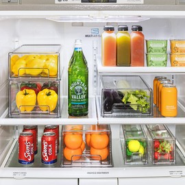 Sorbus Fridge Drawers - Clear Stackable Pull Out Refrigerator Organizer Bins - Food Storage Containers for Kitchen, Freezer, Vanity & Fridge (3 Pack | 1 Medium, 2 Small Stackable Drawer Bins)