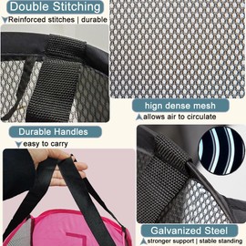 Aplter Pack of 2 Mesh Pop Up Hampers Collapsible Laundry Baskets for Dirty Clothes Storage With Side Pocket for Students, College Dorm, Apartment (Grey+Pink)