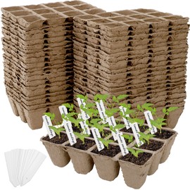 Jucoan 40 Pack Peat Pots Seed Starter Trays, 480 Cells Germination Seedling Pots, Organic Biodegradable Plant Germination Tray with 40 Plant Labels for Vegetable Flower, Herbs, Indoor Outdoor Garden