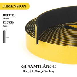 fowong fowong Moosgummi Selbstklebend Dichtungsband 25mmx3mm/10m(L) -Abnehmbarer Klebstoff, Schaumstoffband Trdichtung Gummidichtungsband fr Kollision Siegel Anti-Rutsch 2 Rollen je 5m lang Schwarz