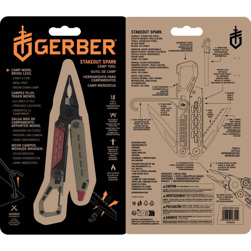 Gerber Stakeout Spark 1070226 Multi-Tool with 10 Functions, Camping Tool