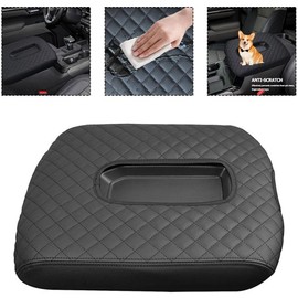 RichVibe - Funda para consola central 2019-2024, 2021-2024 //, protector de reposabrazos de cuero con correas elásticas, color negro