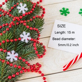 15M Bead Garland for Christmas Tree, Christmas Bead Chain, Red Bead Garland, Pearl Garland String for Craft Xmas Tree Wedding Decorations 5mm*15m