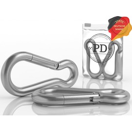 PD® Stainless Steel Carabiner Hook, 50 mm, Fire Brigade Carabiner, Rustproof, Made of Stainless Steel A4 V4A, Extremely Durable Carabiner for Swing, Awning, Hammock, Key Ring & Boat, Pack of 5