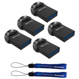 SanDisk Ultra Fit USB 3.1 Low-Profile Flash Drive (5 Pack) SDCZ430 Pen Drive Bundle with (2) Everything But Stromboli Lanyard (128GB FD Ultra Fit)