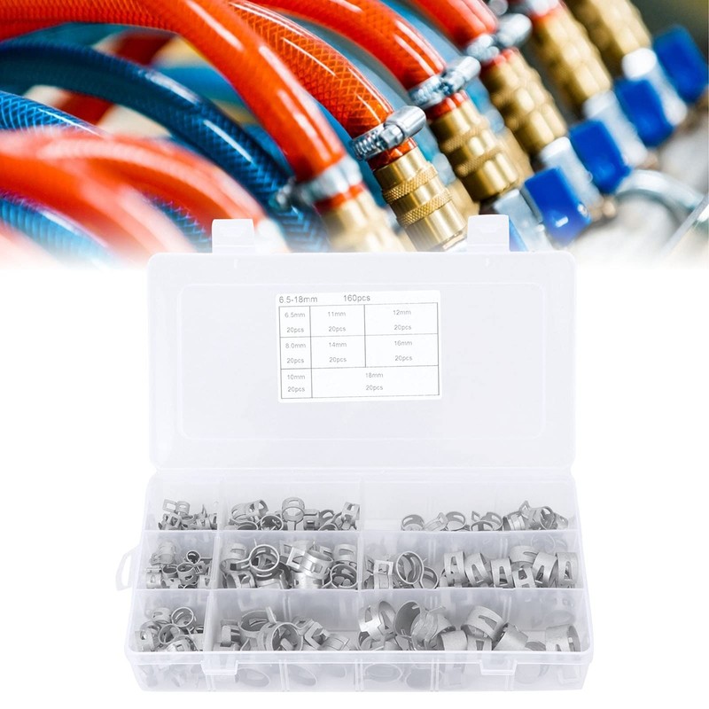 Onewer Hose Clamp Kit, 160 Pcs Hose Clamps Silver 304