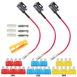 FULARR 3Pcs Premium ACU Add-A-Circuit Fuse Tap, Piggy Back Blade Fuse Holder Kit with Wire Harness, Free Standard Blade Fuses X 15Pcs, Fuse Puller X 1Pcs –– 12V / 24V
