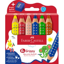 FABER-CASTELL Grippy 110635 Colouring Pencils Set, 6 Colouring Pencils with Sharpener for Toddlers from 2 Years, 3-in-1 Pencil Set