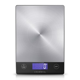 CROWNFUL Báscula de cocina recargable para alimentos, báscula digital de 33 lb, gramos y onzas de peso para hornear y cocinar, carga tipo C, pantalla LCD, acero inoxidable 304