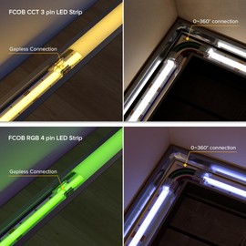 BTF-LIGHTING FCOB 4Pin 10mm 0.39in Transparent Connector Kit 30pcs Corner Connector 30pcs Gapless Solderless Connector 10pcs 5.9in Long 22AWG Extension Wires Support FCOB 3PIN CCT 4PIN RGB LED Strip