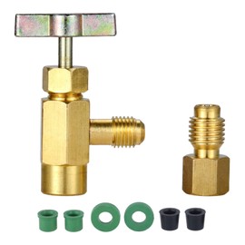 R134A Can Tap with Tank Adapter 1/4 SAE Female and 1/2 Male - Puncture R134a Refrigerant can tap 1/2 to 1/4 SAE Bottle Opener, Freon Can Tap with 6Pcs Hose Gasket for AC Freon Charging Hose