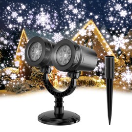 Snowflake Christmas Light Projector Outdoor - 2024 Upgraded Dual Head Projection Design, IP65 Waterproof/Antifreezing LED Christmas Projector Light for Xmas Holiday Party Patio Garden Decoration