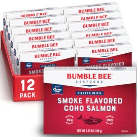 Bumble Bee Smoke Flavored Red Coho Salmon Fillets in Oil, 3.75 oz (Pack of 12) - 19g Protein - Skinless, Boneless - Great for Snacks & Recipes - Gluten Free