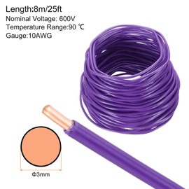MECCANIXITY 25 Feet Electrical Wire Insulated Solid Copper 10 AWG Hook Up Wire Cable THHN Wire Residential, Industrial, Grounding, Electrical Rated for 600 Volts, UL Listed, Purple