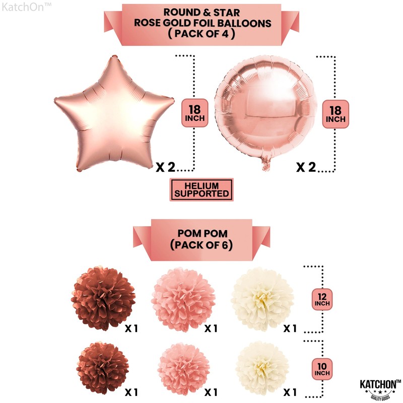 KatchOn, Rose Gold Birthday Decorations Set - Pack of 47