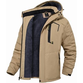 QPNGRP Mens Windproof Snowboarding Jacket Waterproof Winter Snow Ski Jacket Khaki Medium