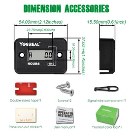 Yooreal Digital Inductive Hour Meter Waterproof IP68,Works on Gas Engine Generator Various of ZTR/Riding Lawn Mower Land Trimmer UTV Brush Cutter Tractor ATV Boat Outboard Motor Dirt Bike Motorcycle