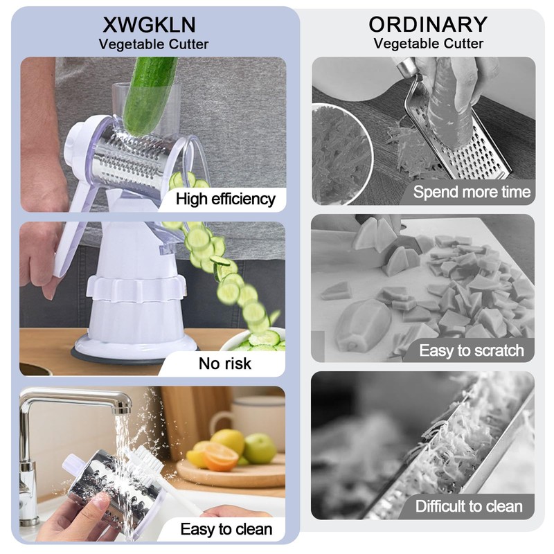 XWGKLN Cheese Grater Rotary, 3-in-1 Graters for Kitchen with 3