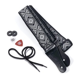 Kliq Vintage Woven Guitar Strap for Acoustic and Electric Guitars | '60s Jacquard Weave Hootenanny Style Rubber Strap | 2 Locks Included Diamond Grey, Gray Diamond, Regular