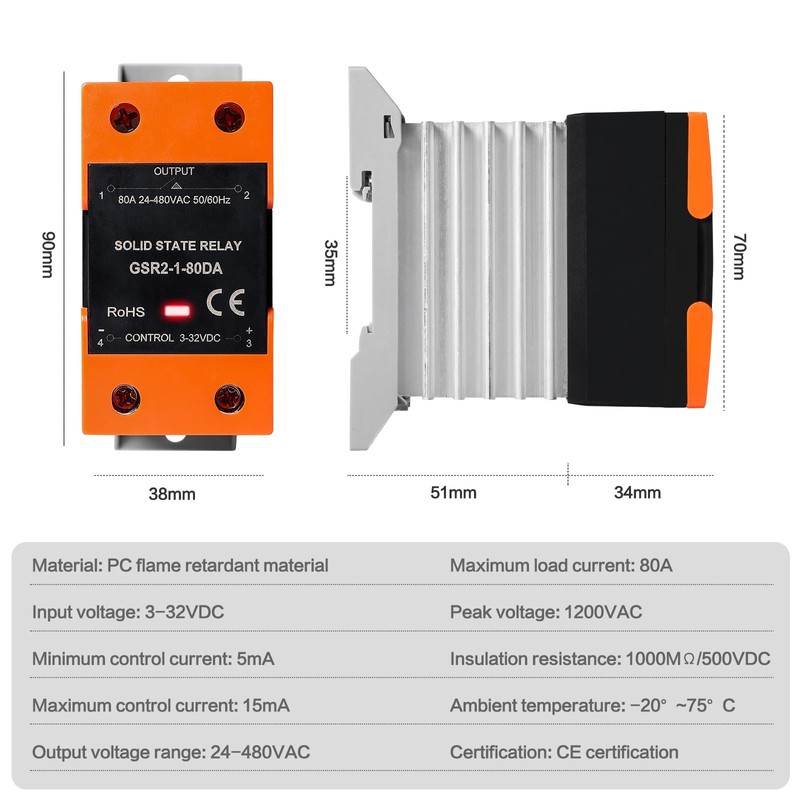 DEWIN Solid State Relay DC 3-32V Control AC 24-480V Single-Phase