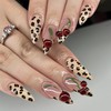 LOPMNGHT 24Pcs Leopard Press on Nails 3D Cherry False Nails