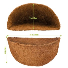 GOTVUGE 2 Packs Half Round Coco Coir Liner 14 Inch, Natural Coconut Fiber for Indoor and Outdoor Garden Hanging Basket Liners in Window Boxes