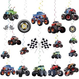 22pieces Monster Truck Hanging Swirls Monster Truck Birthday Decorations Truck Theme Paper Hanging Cutouts for Boys Monster Truck Party Supplies Baby Shower Home Wall Ceiling Decor