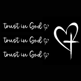 DACIRTY 3 PCS Trust in God Love Cross Rearview Mirror Window Sticker, Tension Resistant Rear Windshield Body Decorative Sticker, DIY Tuning Accessory for Most Cars Trucks SUVs (White)