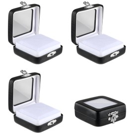 Mirrline 4 Pcs PU Leather Gemstone Display Box Black Diamond Jewelry Box Loose Stone Jewelry Case with Clasp Lid for Gemstone Coin Jewelry Gift Packing