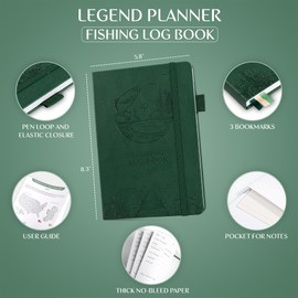 Legend Fishing Log Book – Fisherman Journal Notebook to Record Catches & Trip Info – Fishing Essentials, Equipment & Gifts for Men (Dark Green Debossed)