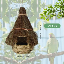 Disnace 2 Stück Handgewebte Gras Vogelnester, Hängendes Vogelhaus, Vogelnest Hausgarten, Nisttaschen für Vögel, Natürliche Vogelhäuser zum Aufhängen für Garten- oder Balkondekoration, 30x20x30cm