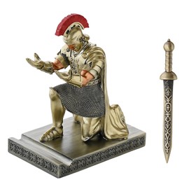 CYXStar Roman Praetorian Prefect Warrior Knight Pen Holder Desk Ornament Resin Praetorian Guard Mobile Phone Stand Desk Accessories and Organizer For Office with a Letter Opener (Bronze)