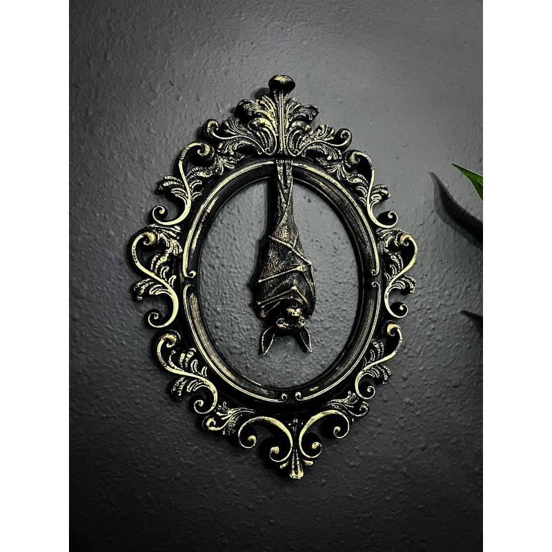 The Grey House Gothic Framed Hanging Bat Wall Decor