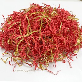 Crinkle Cut Paper Shred Filler for Gift Wrapping, Shredded Paper for Basket Filling,Mixed Colors Gift Box Filler for Easter, Birthday, Christmas, Thanksgiving, Wedding, Mother's Day(Red&Gold)