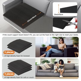 Langierspur 20"x20"Couch Cushion Support for Sagging Seat, Trapezoid 40D High Density Foam Couch,Sofa Cushion Support Replacement for Furniture Sagging, Black(2PCS)