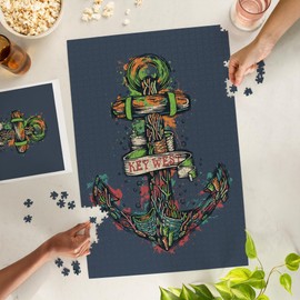 Lantern Press 1000 Piece Jigsaw Puzzle, Key West, Florida, Anchor, Colorful Paint Splatter