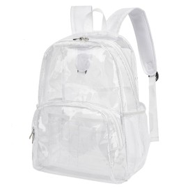 Xunteny Clear Backpack School Bag Bookbag, Heavy Duty PVC Plastic Transparent See Through Backpacks for Men Women Girls Boys (White)