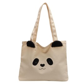 OrcOw Cartoon Panda Canvas Shoulder Bag Tote Bag Cute Animal Shoulder Bag Reusable Shopping School Bag Casual Travel Bag Yoga Gym Handbags for Women Girl Teens